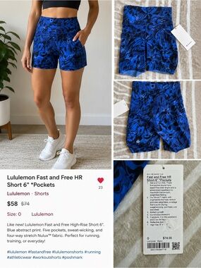 lululemon athletica High-Rise 6" Bike Shorts in Royal Blue Abstract